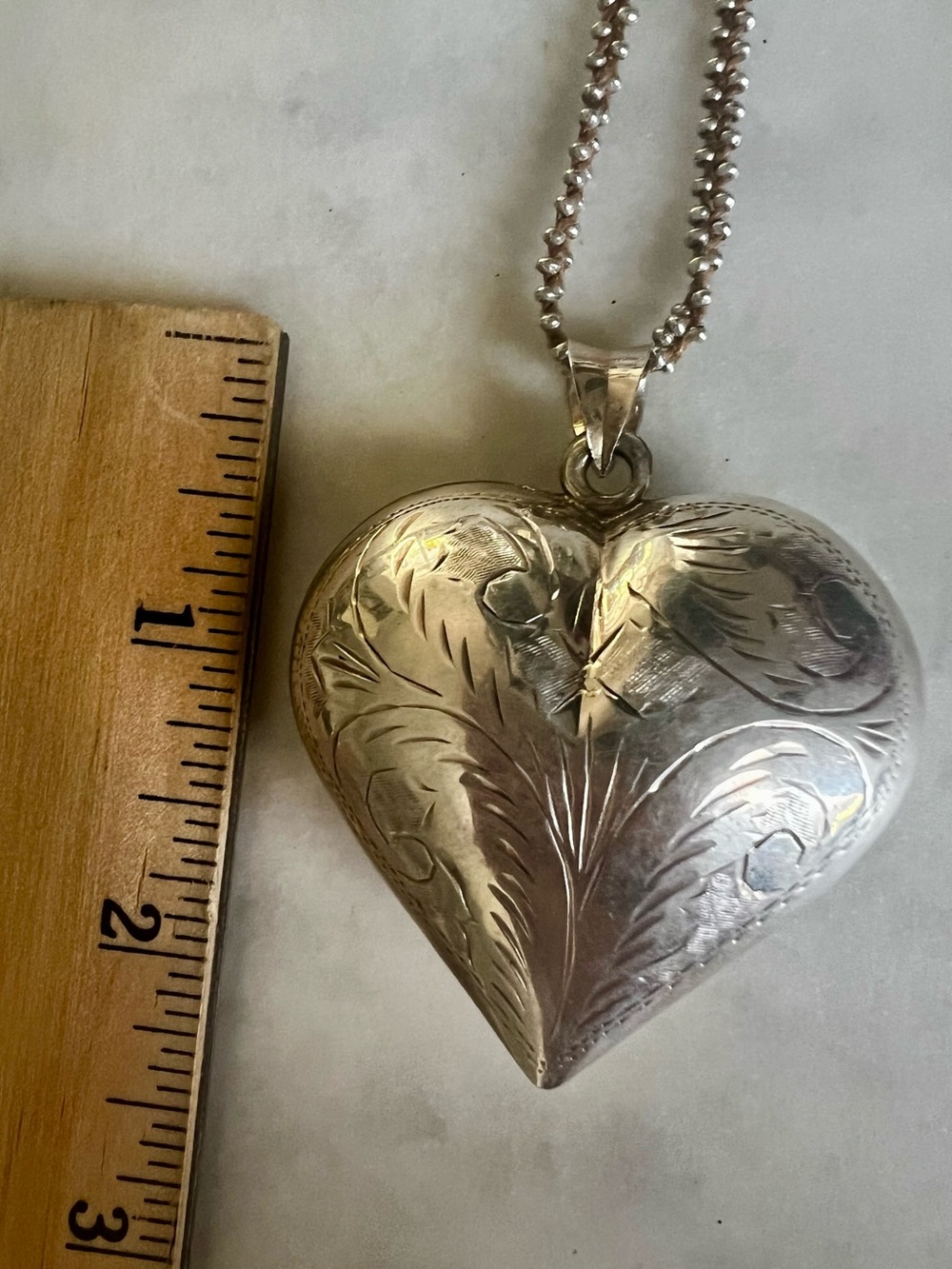 Vintage Sterling Silver Oversized 2” Puffy Heart Necklace 925 Statement 22g - Picture 11 of 16
